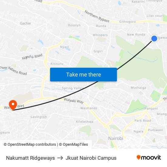 Nakumatt Ridgeways to Jkuat Nairobi Campus map