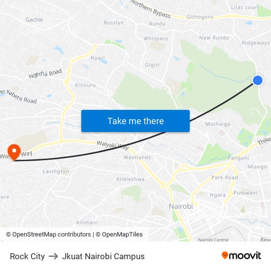 Rock City to Jkuat Nairobi Campus map