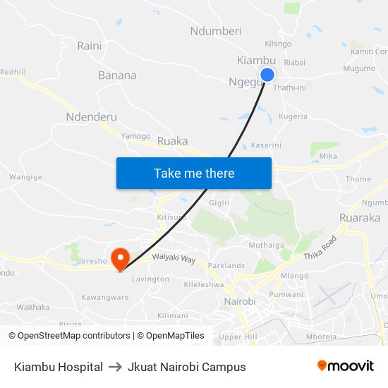 Kiambu Hospital to Jkuat Nairobi Campus map