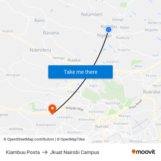 Kiambuu Posta to Jkuat Nairobi Campus map