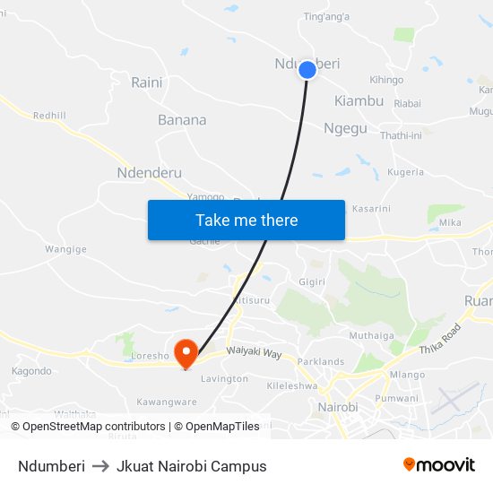 Ndumberi to Jkuat Nairobi Campus map