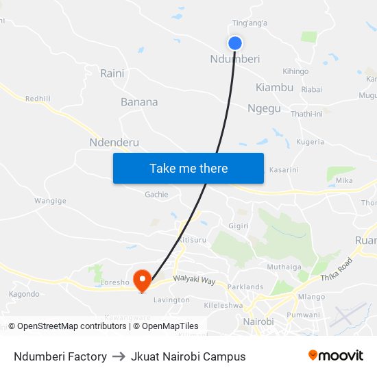 Ndumberi Factory to Jkuat Nairobi Campus map