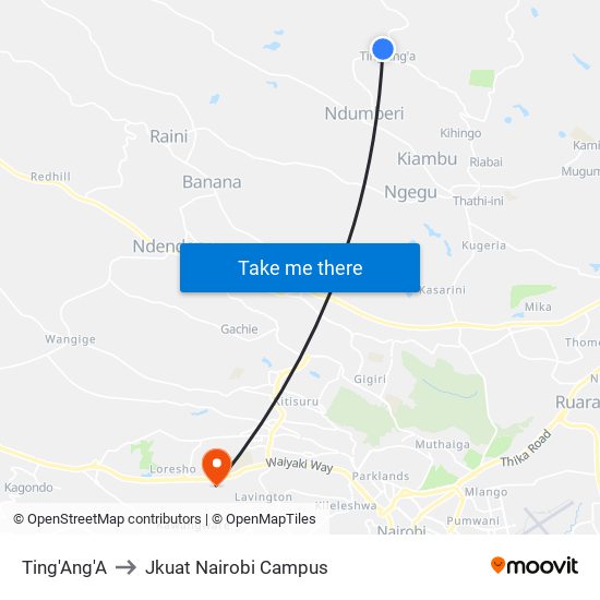 Ting'Ang'A to Jkuat Nairobi Campus map