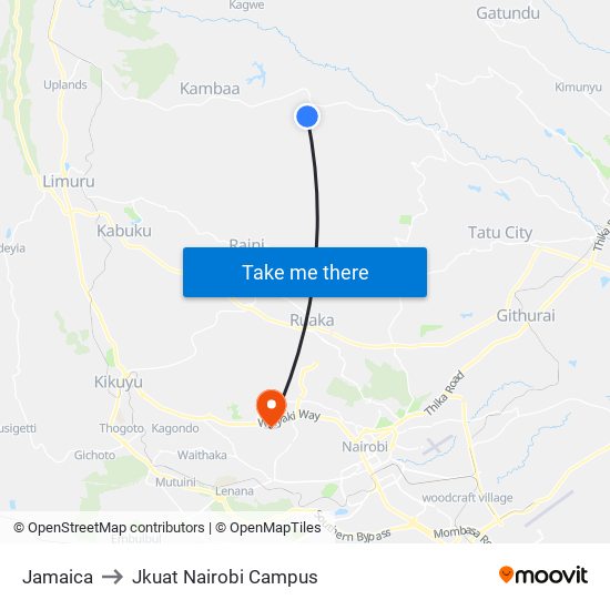 Jamaica to Jkuat Nairobi Campus map