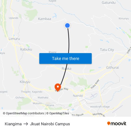 Kiangima to Jkuat Nairobi Campus map