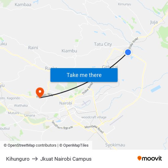 Kihunguro to Jkuat Nairobi Campus map