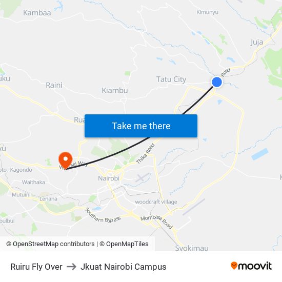 Ruiru Fly Over to Jkuat Nairobi Campus map