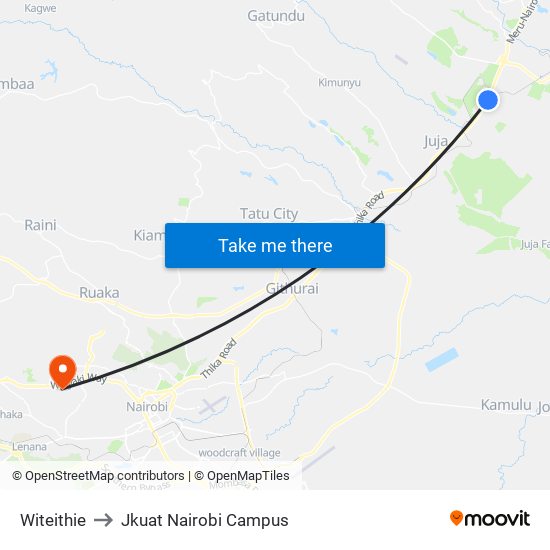 Witeithie to Jkuat Nairobi Campus map