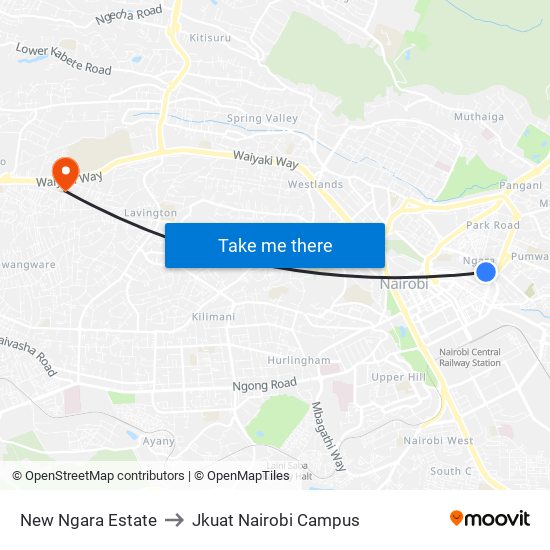 New Ngara Estate to Jkuat Nairobi Campus map