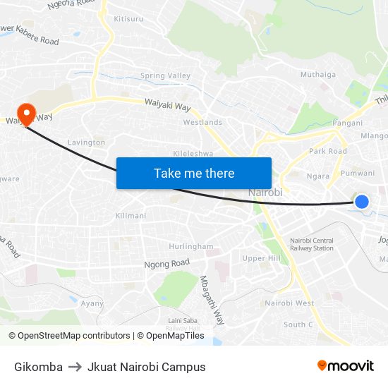 Gikomba to Jkuat Nairobi Campus map