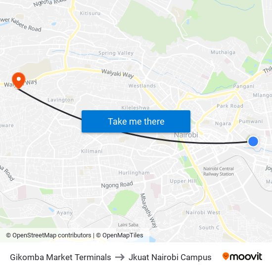 Gikomba Market Terminals to Jkuat Nairobi Campus map