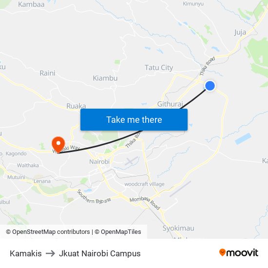 Kamakis to Jkuat Nairobi Campus map