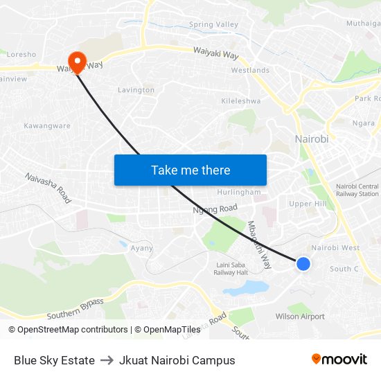 Blue Sky Estate to Jkuat Nairobi Campus map