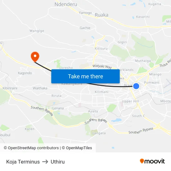 Koja Terminus to Uthiru map