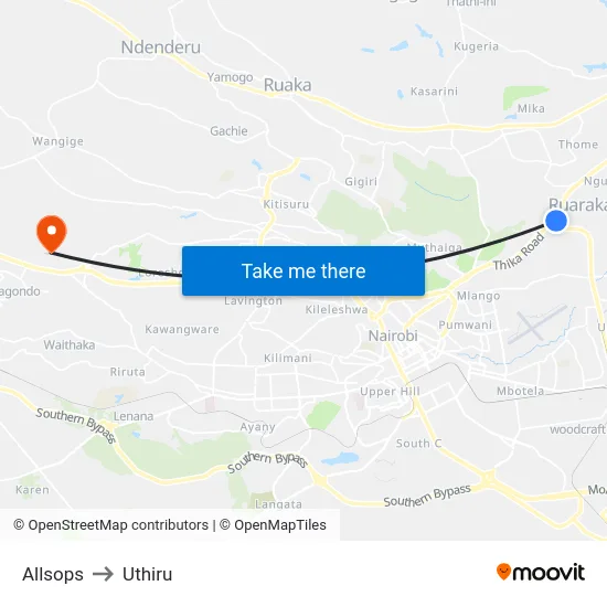 Allsops to Uthiru map