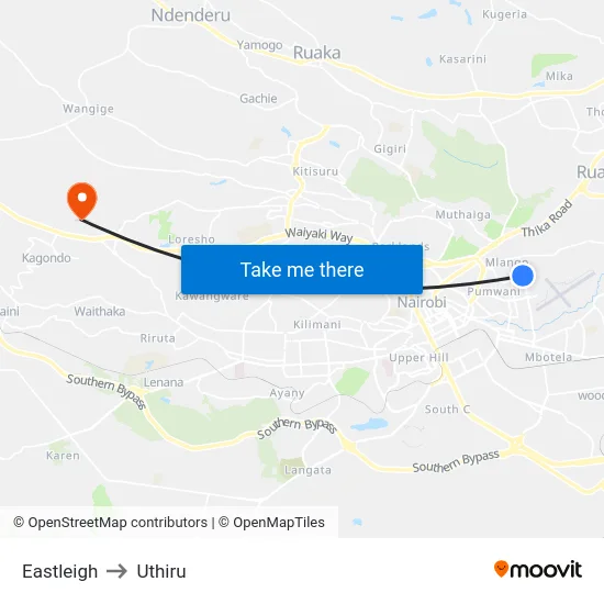 Eastleigh to Uthiru map