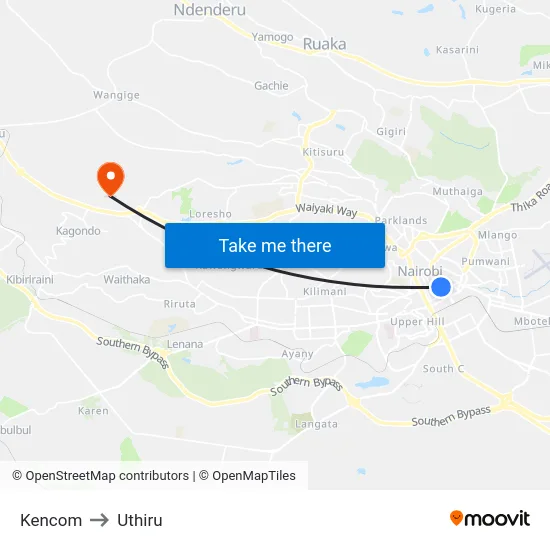 Kencom to Uthiru map