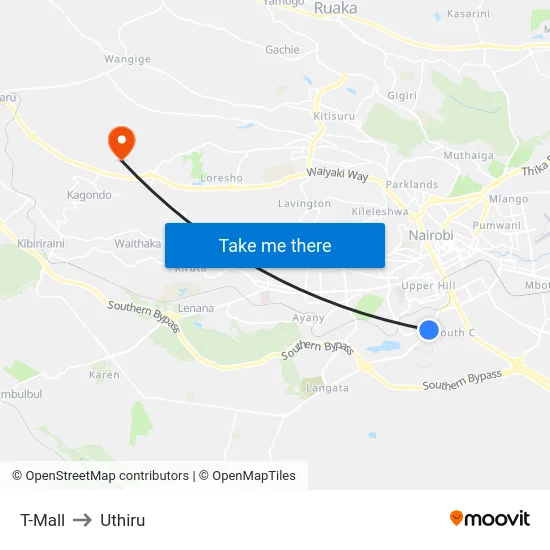 T-Mall to Uthiru map