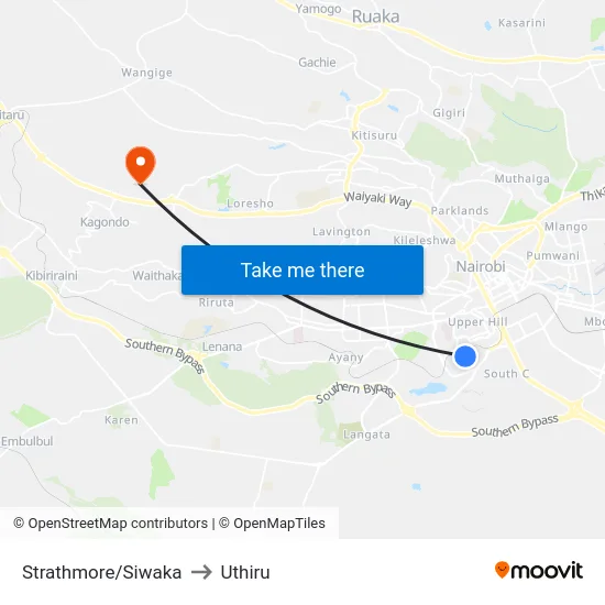 Strathmore/Siwaka to Uthiru map