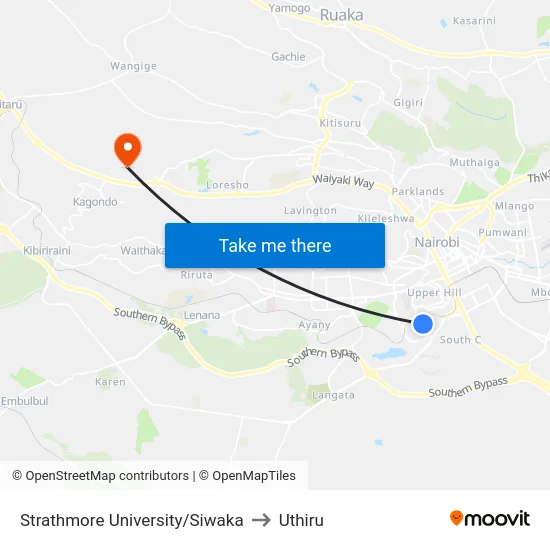 Strathmore University/Siwaka to Uthiru map
