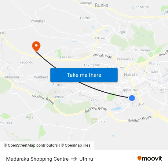 Madaraka Shopping Centre to Uthiru map