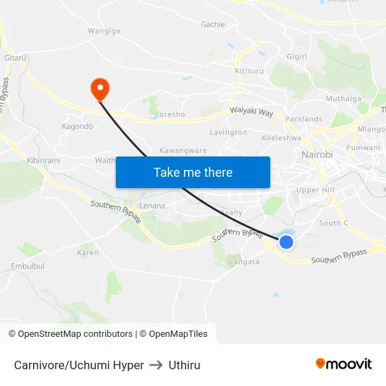 Carnivore/Uchumi Hyper to Uthiru map