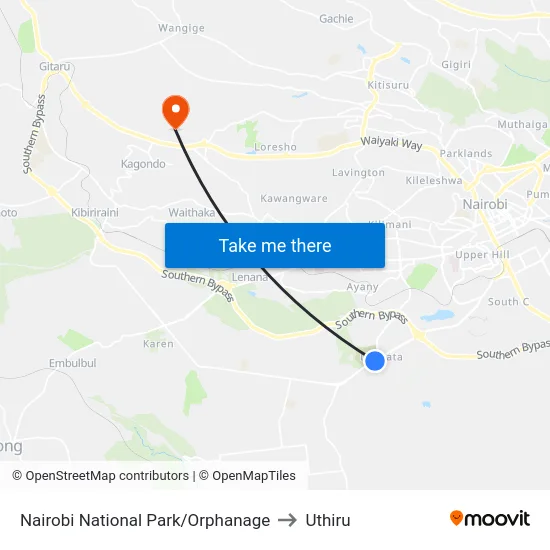 Nairobi National Park/Orphanage to Uthiru map