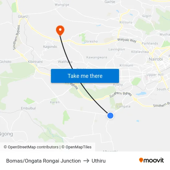 Bomas/Ongata Rongai Junction to Uthiru map