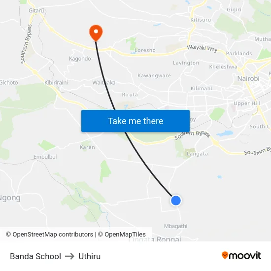 Banda School to Uthiru map
