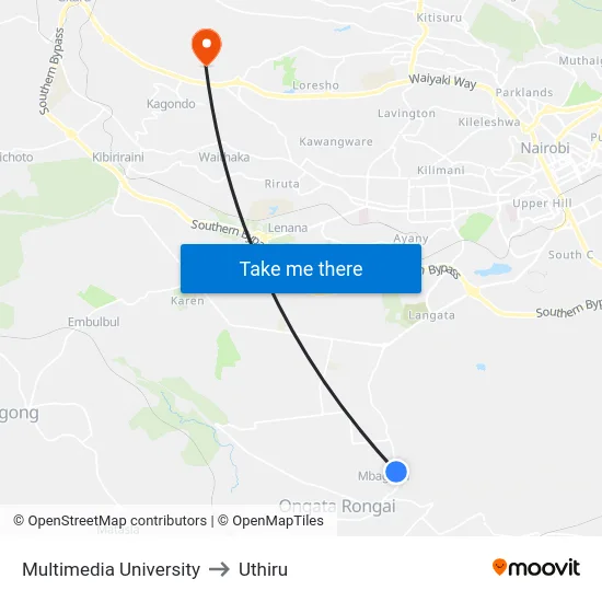 Multimedia University to Uthiru map