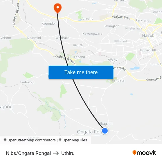 Nibs/Ongata Rongai to Uthiru map