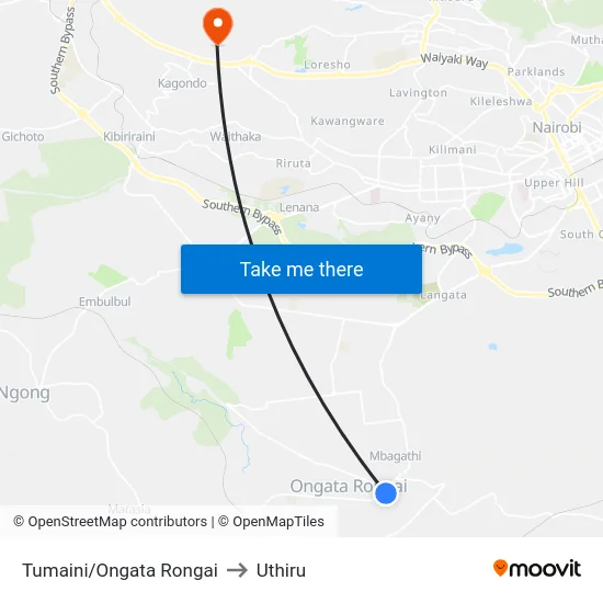 Tumaini/Ongata Rongai to Uthiru map