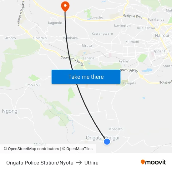 Ongata Police Station/Nyotu to Uthiru map