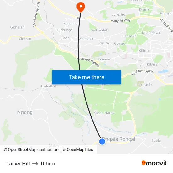 Laiser Hill to Uthiru map