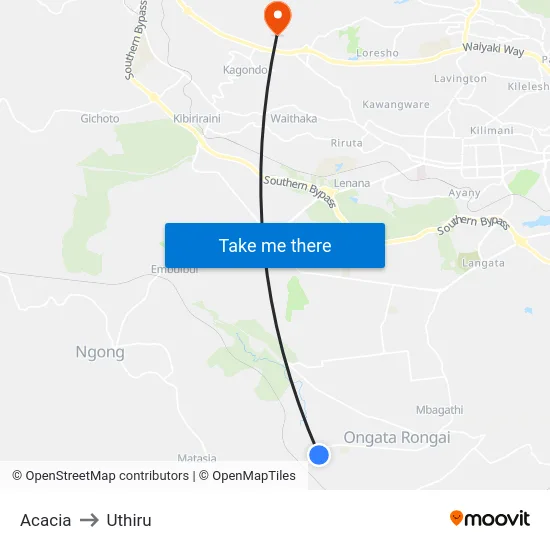 Acacia to Uthiru map