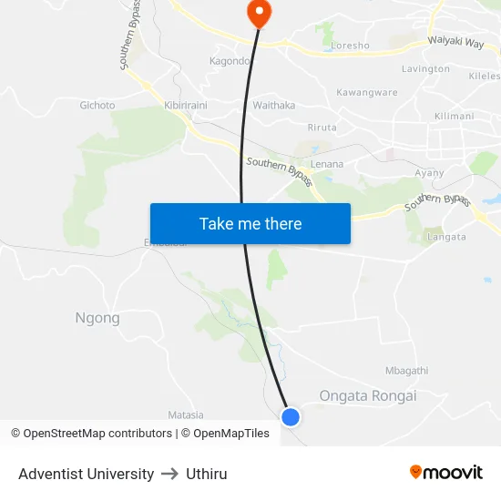 Adventist University to Uthiru map