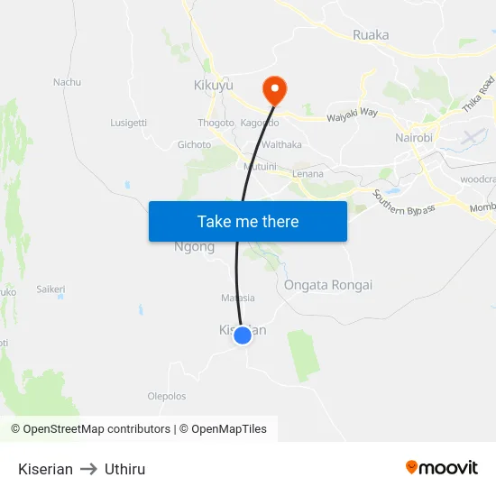 Kiserian to Uthiru map