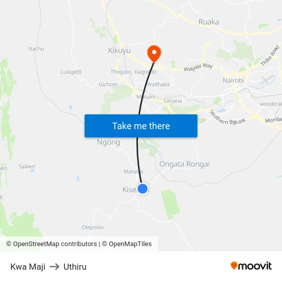 Kwa Maji to Uthiru map