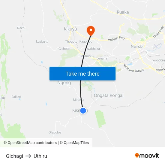 Gichagi to Uthiru map