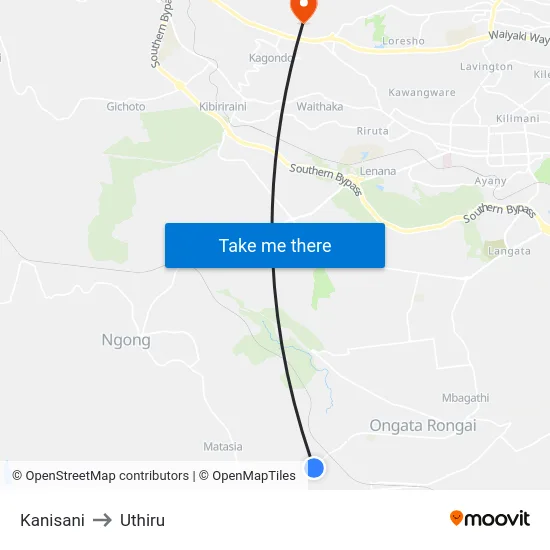 Kanisani to Uthiru map