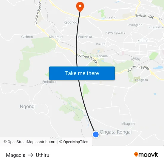 Magacia to Uthiru map