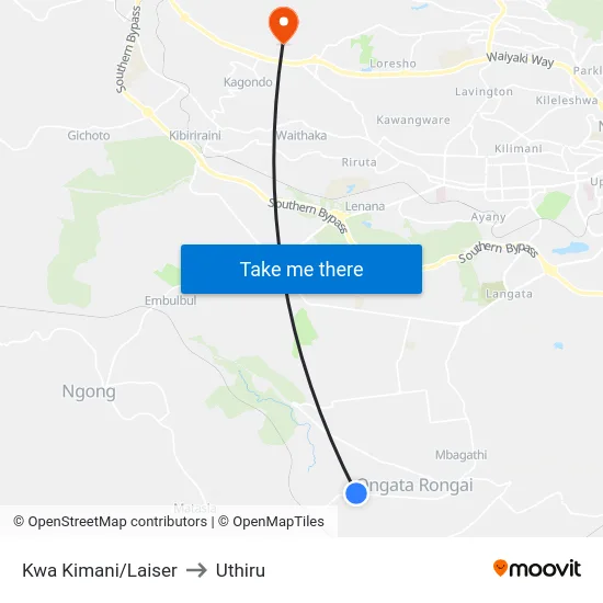 Kwa Kimani/Laiser to Uthiru map