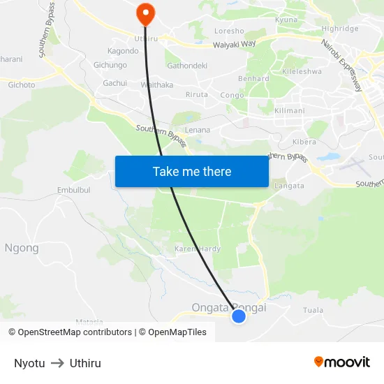 Nyotu to Uthiru map