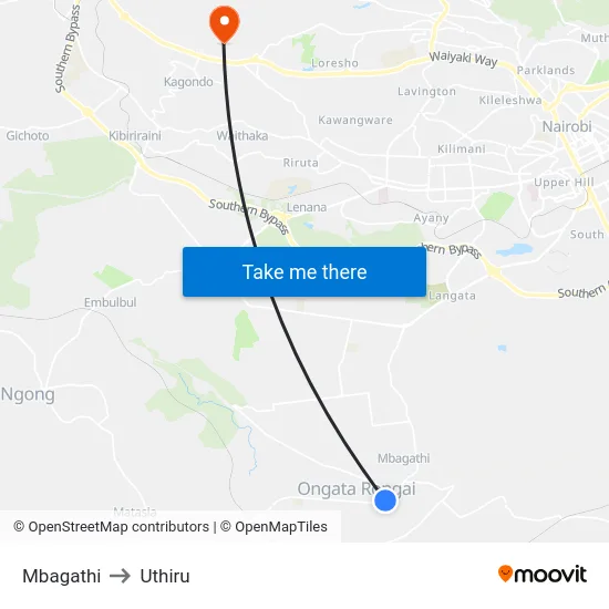 Mbagathi to Uthiru map