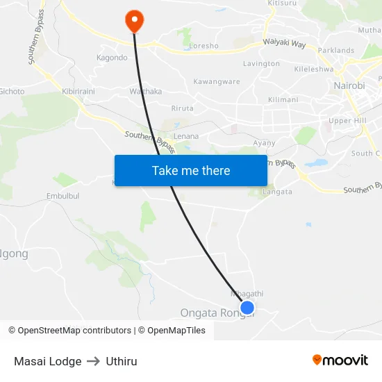 Masai Lodge to Uthiru map