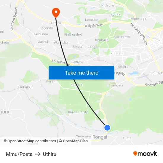Mmu/Posta to Uthiru map
