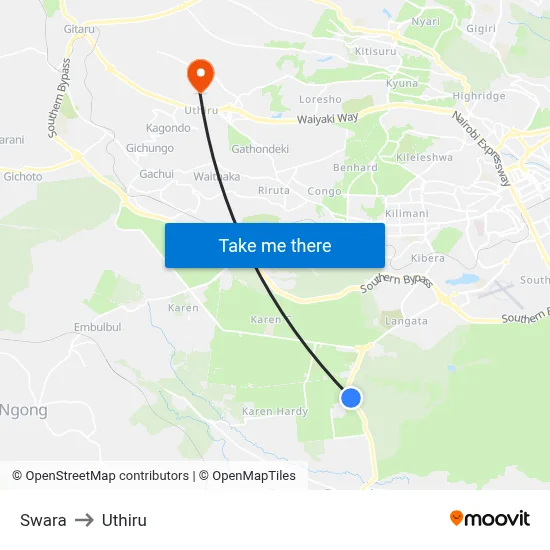 Swara to Uthiru map