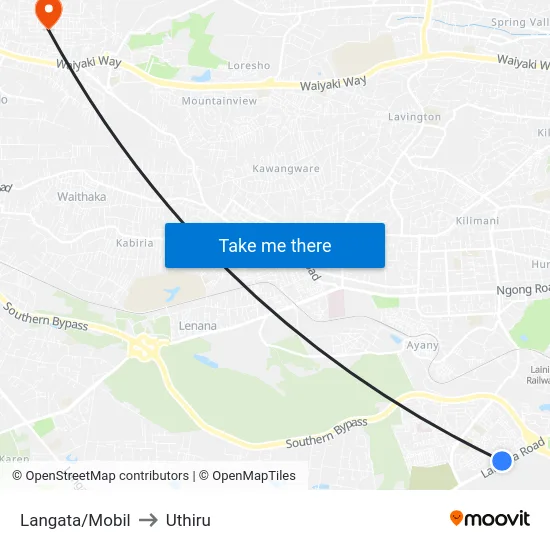 Langata/Mobil to Uthiru map