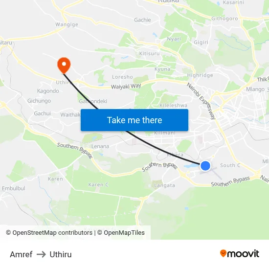 Amref to Uthiru map