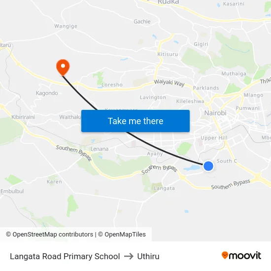 Langata Road Primary School to Uthiru map